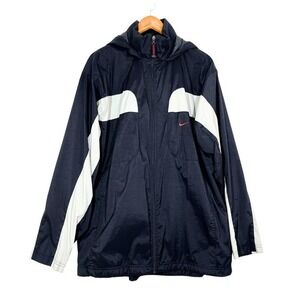 Nike Men's XL Hooded Windbreaker Jacket Navy Blue White 90s Y2K‎ Nylon Full Zip